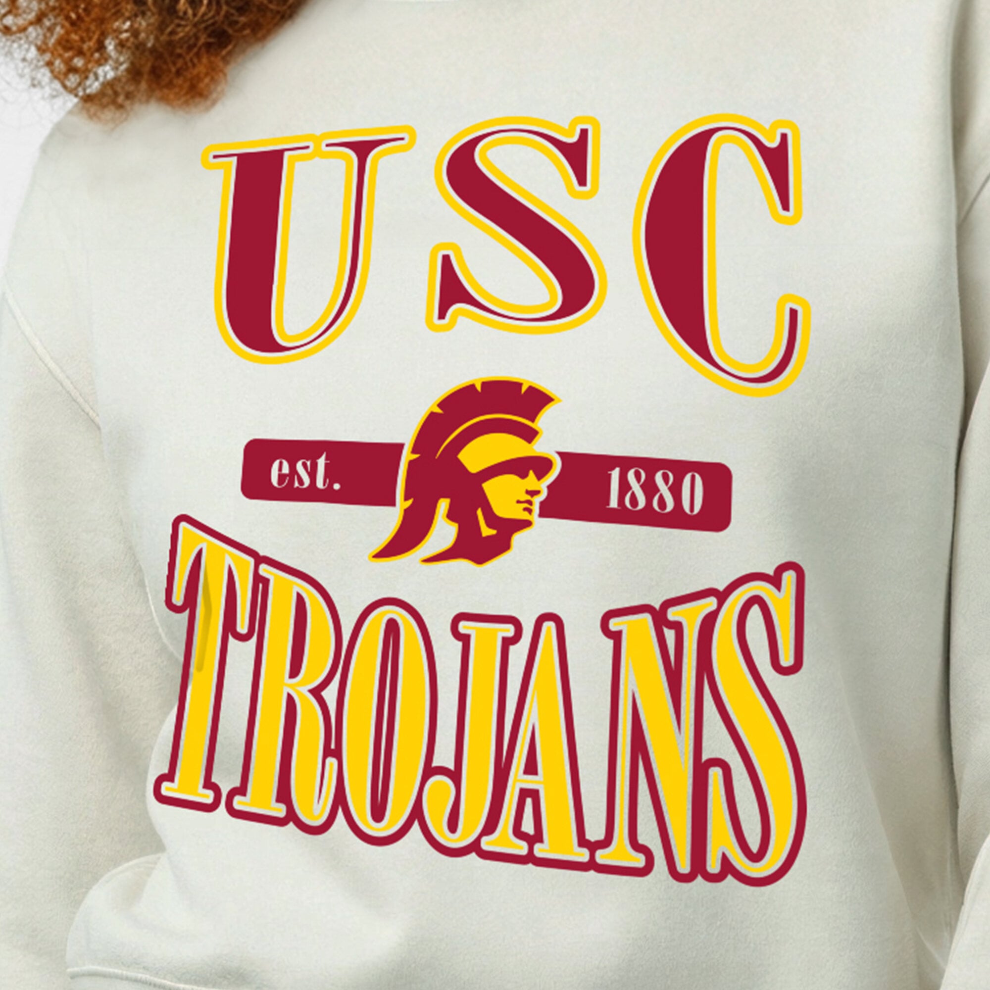 Women's Champion White USC Trojans Yarn Dye Rib Reverse Weave Crew Sweatshirt